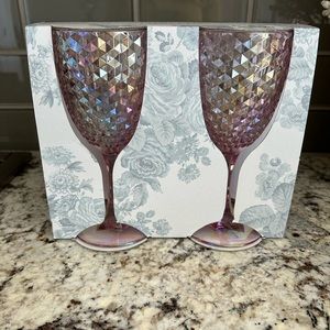 New Shabby Chic Acrylic Iridescent Pink Stem Drinkware Set of 2 Glasses
